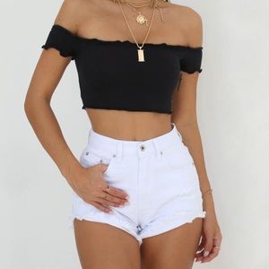 Tiger Mist White denim shorts